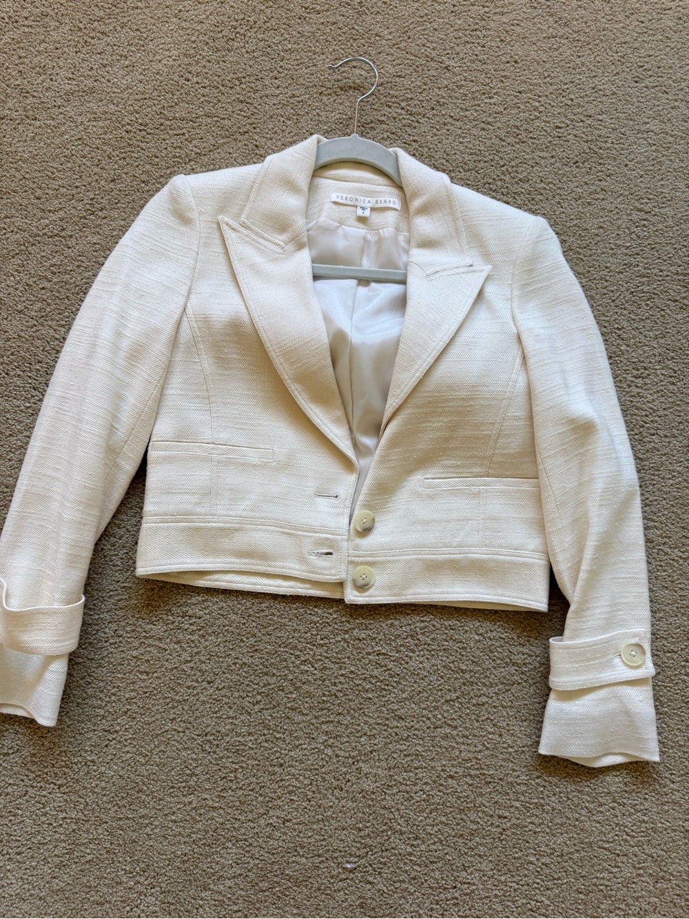 Veronica Beard Cream Cropped Tailored Blazer